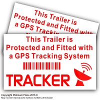 2 x Trailer GPS Tracker Warning Stickers-Red on White External-Car,Van,Camping,Lorry,Transport Tracking Device Security Signs-87x50mm